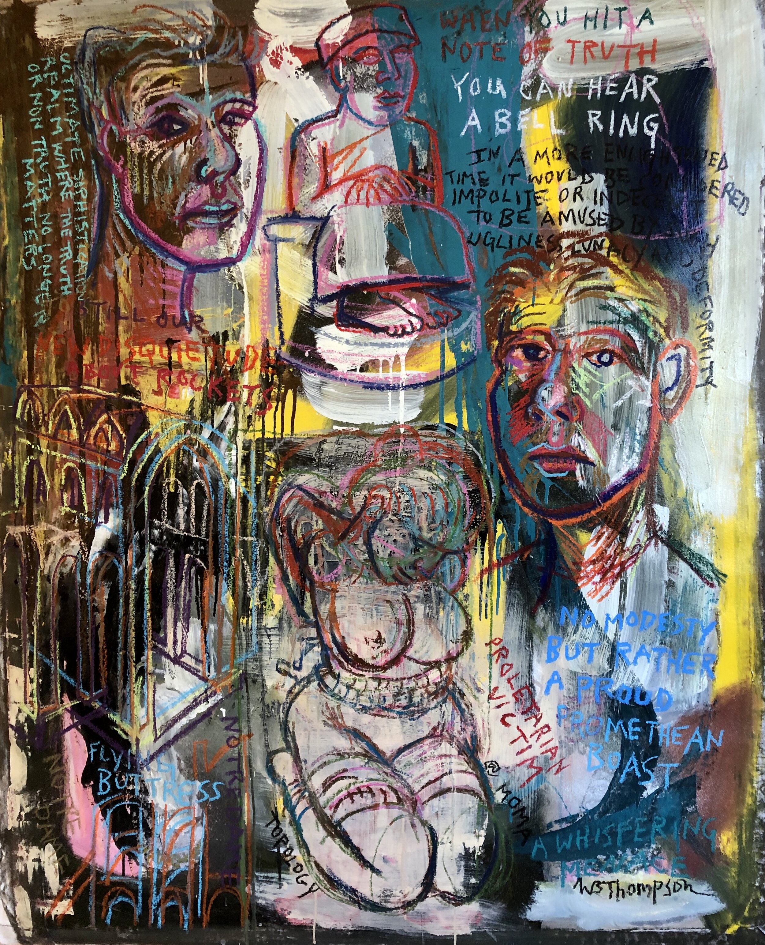 W.B. Thompson's "When You Hit A Note Of Truth You Can Hear A Bell", 56 x 44, Acrylic and Oil Stick