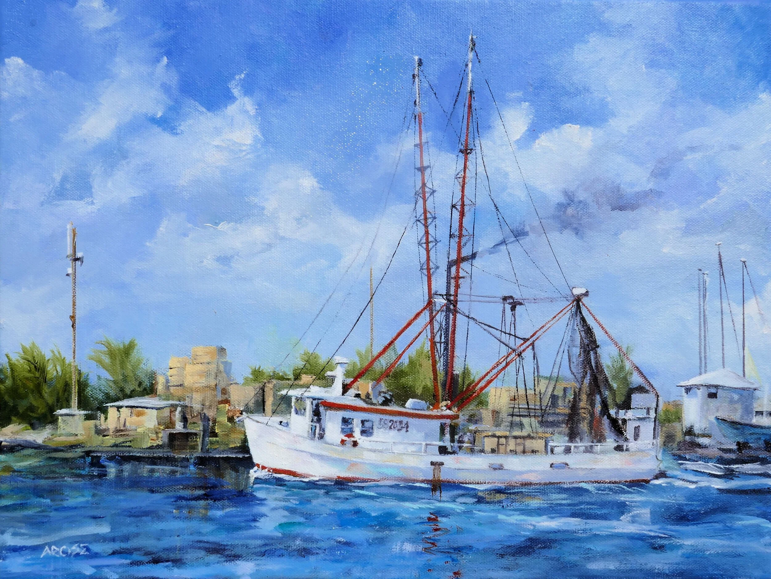 A. Rose, Leaving Safe Harbor, 16 x 12, Oil on Canvas, $650