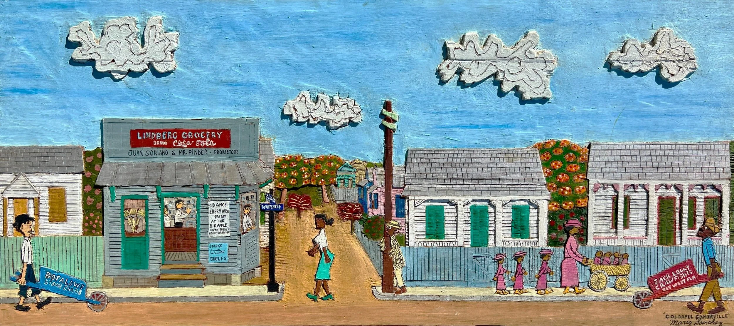 Mario Sanchez, Colorful Gopherville, 14.5 x 32, Intaglio