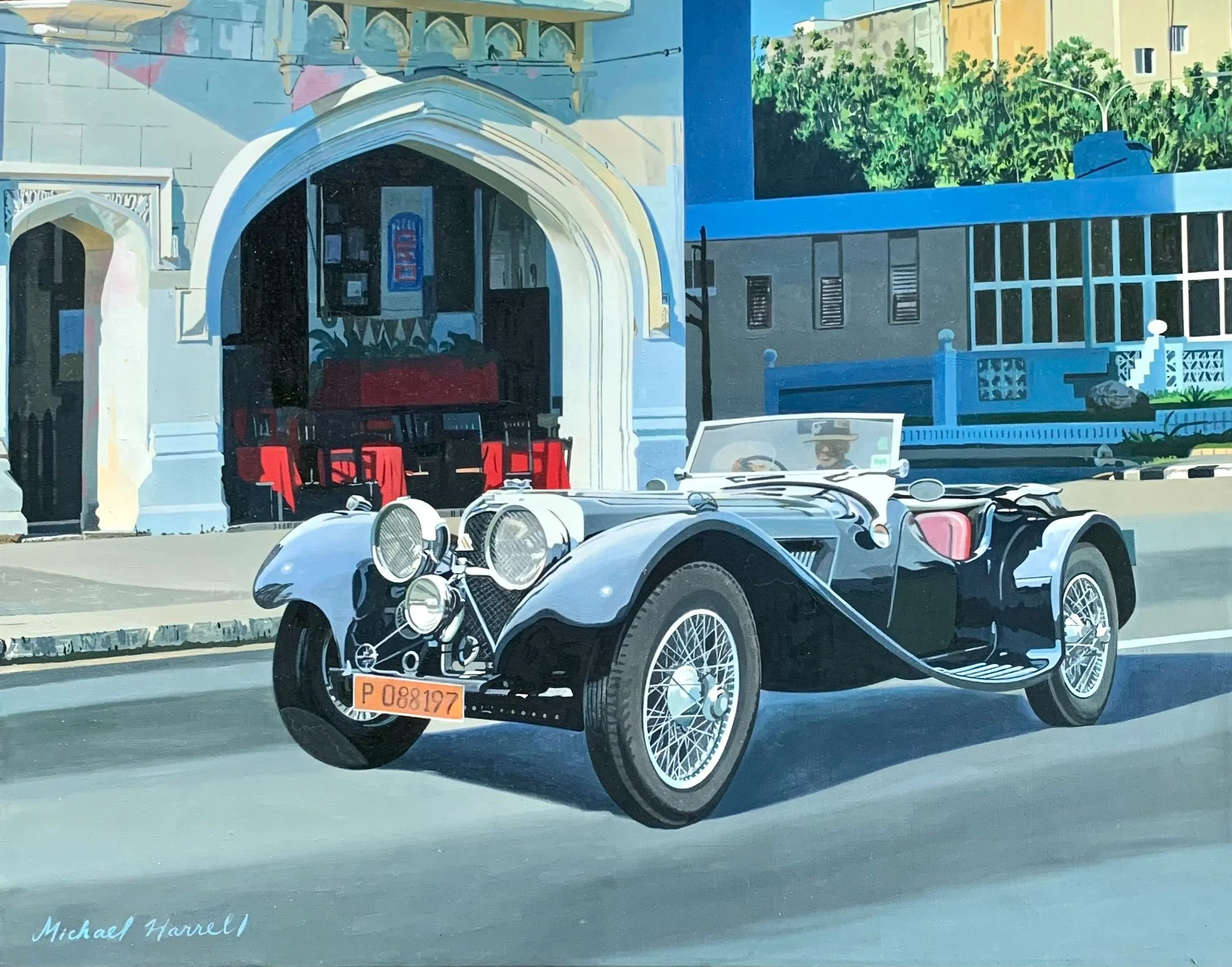 Michael Harrell, SS Jaguar 100, 1934, 16 x 20, Oil on Panel