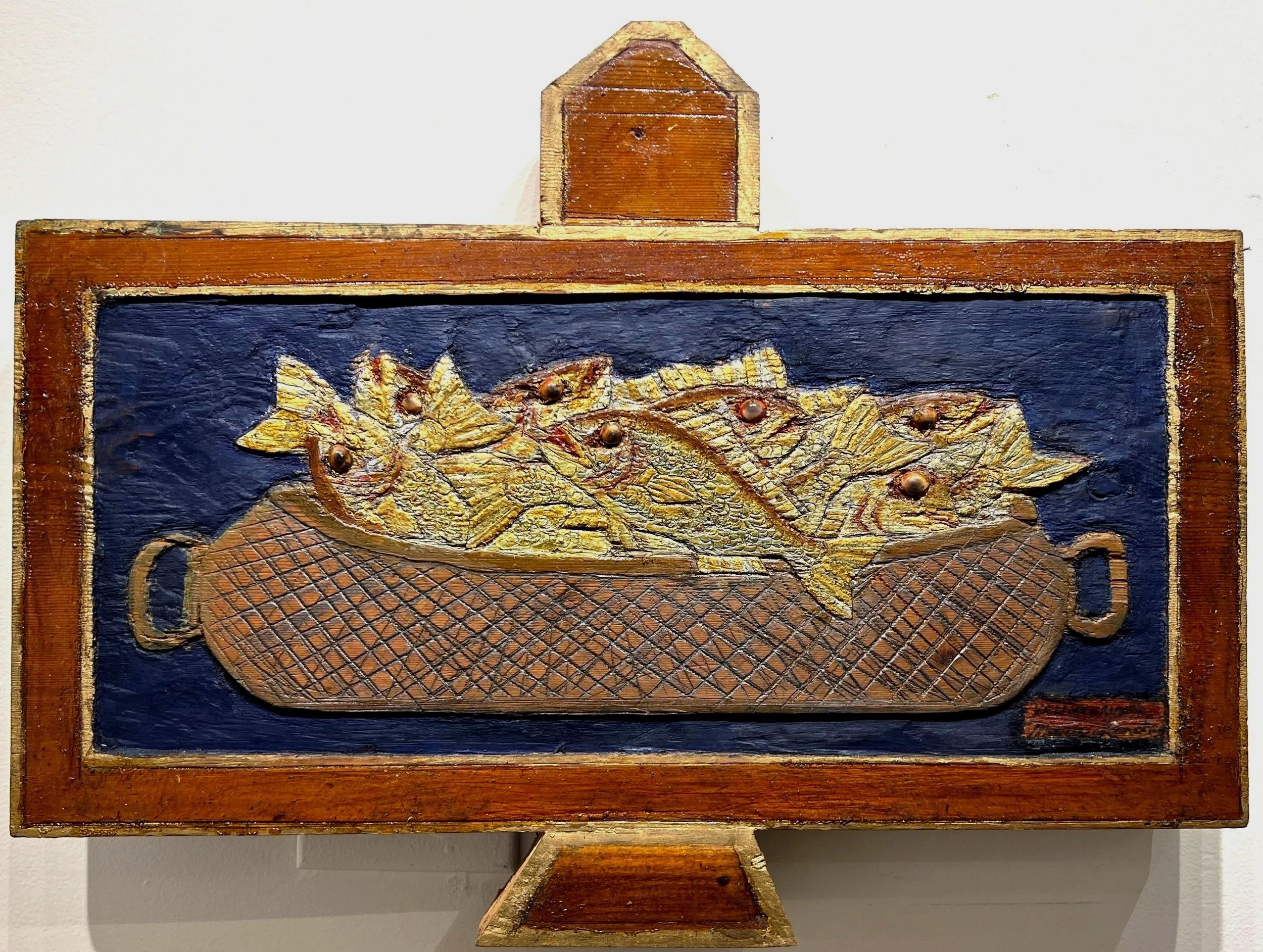 Mario Sanchez, Fish in a Basket, 17 x 22.5, Intaglio