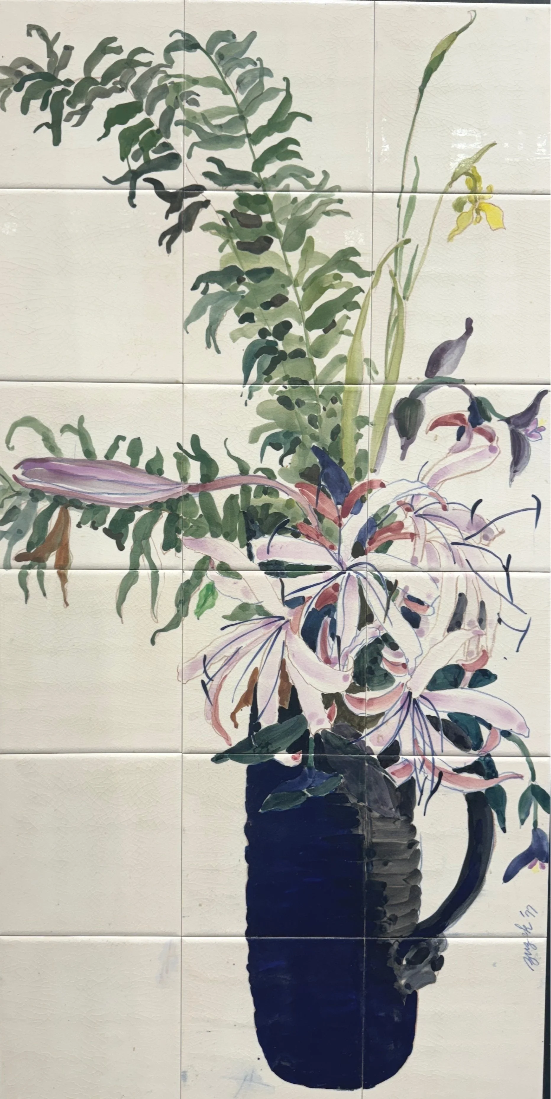 Suzie De Poo, Beach Lilies, 8 Porcelain Tiles, 36" x 18"