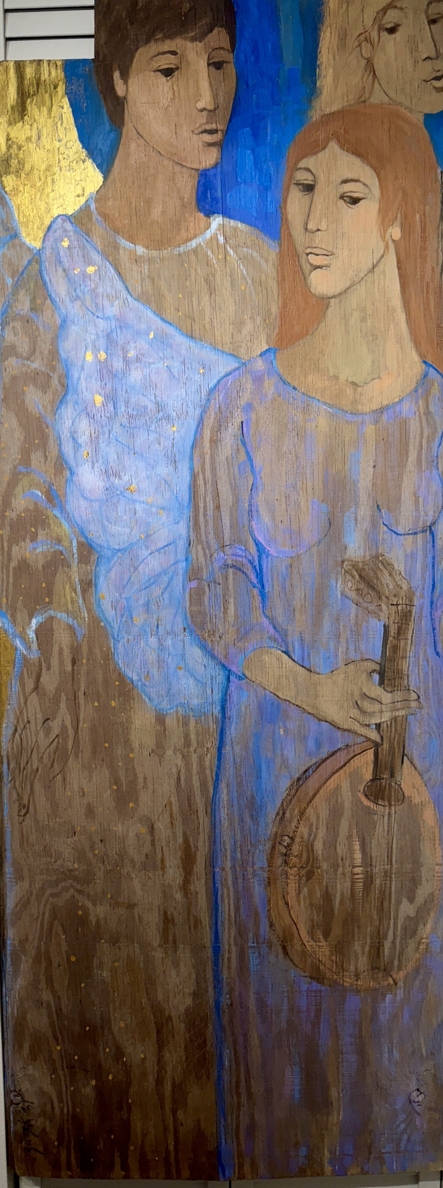 Suzie Zuzek de Poo, Angels and Lute, 48 x 28, Oil on Wooden Panel