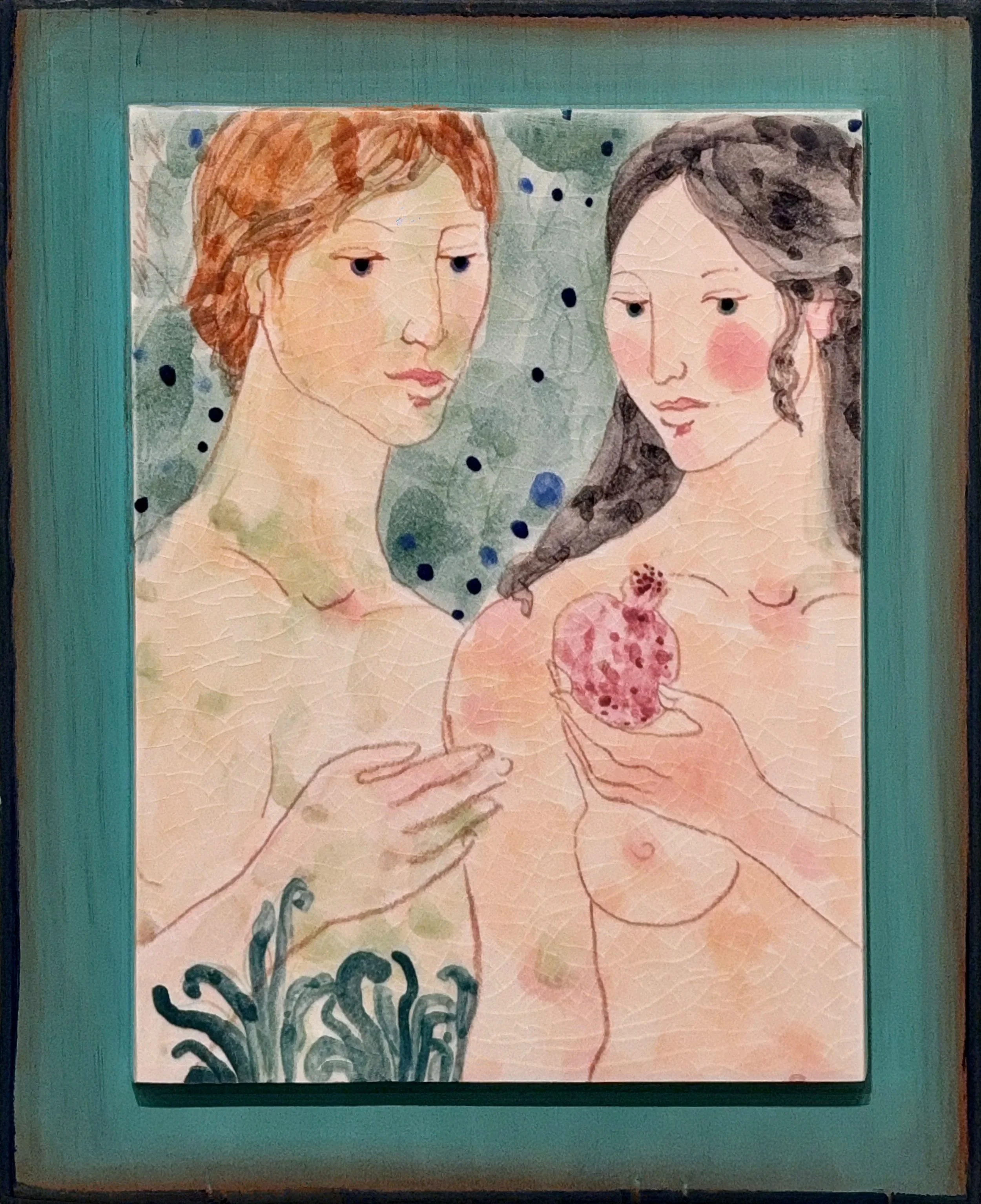 Suzie Zuzek De Poo, Adam and Eve, 5 x 7, Handmade Porcelain Tile