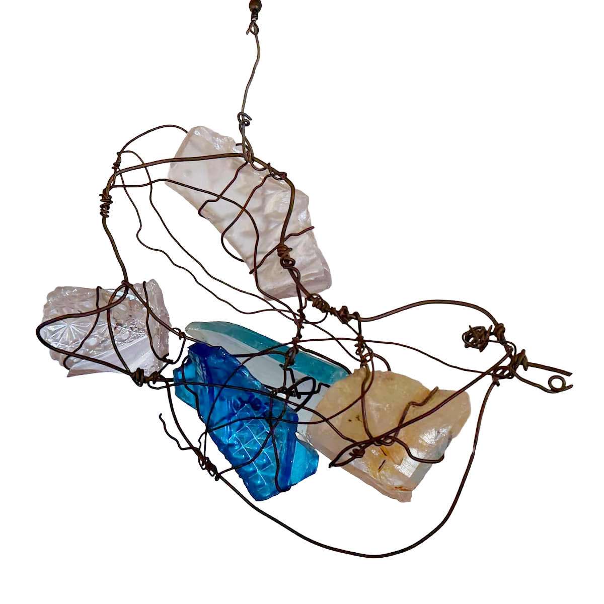 Suzie Zuzek de Poo, Bird in Nest, 7 x 9, Wire & Glass