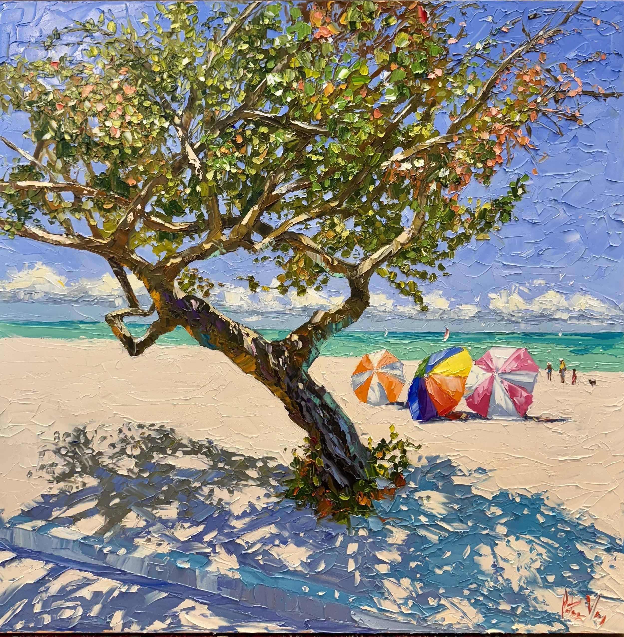 Peter Vey, Three Umbrellas, 40" x 40", Oil on Linen