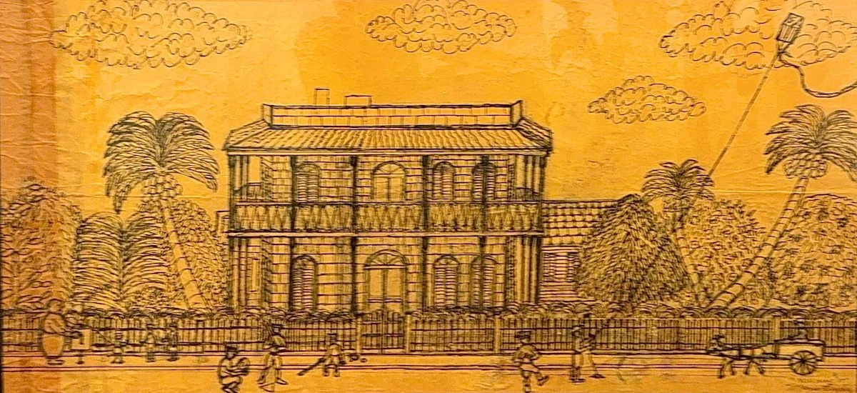 Hemmingway House "You Name It", 17 x 36 in, Graphite on Paper Bag