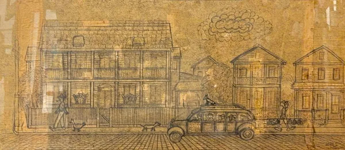 Old Island Days #111, 16 x 35 in, Graphite on Paper Bag