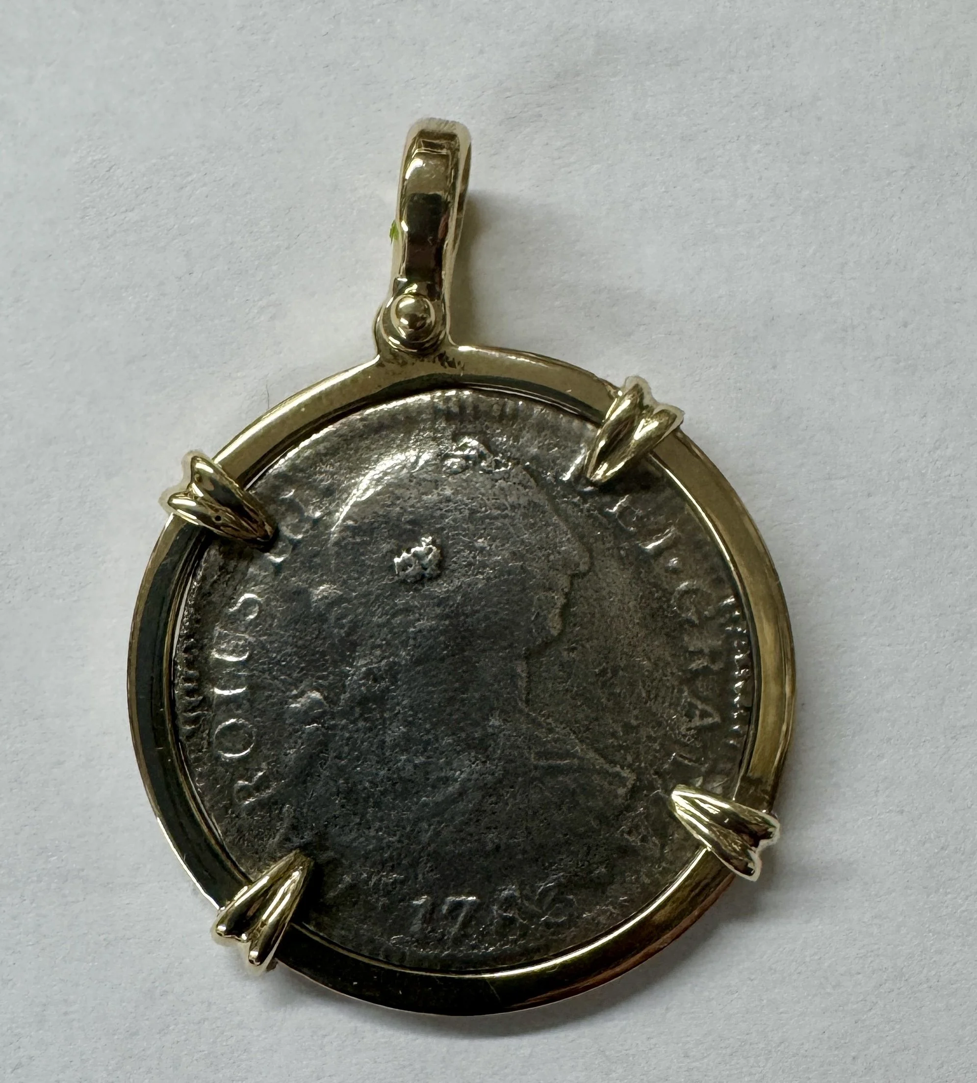 1783 2 Reales Silver Coin from El Cazador mounted in Gold