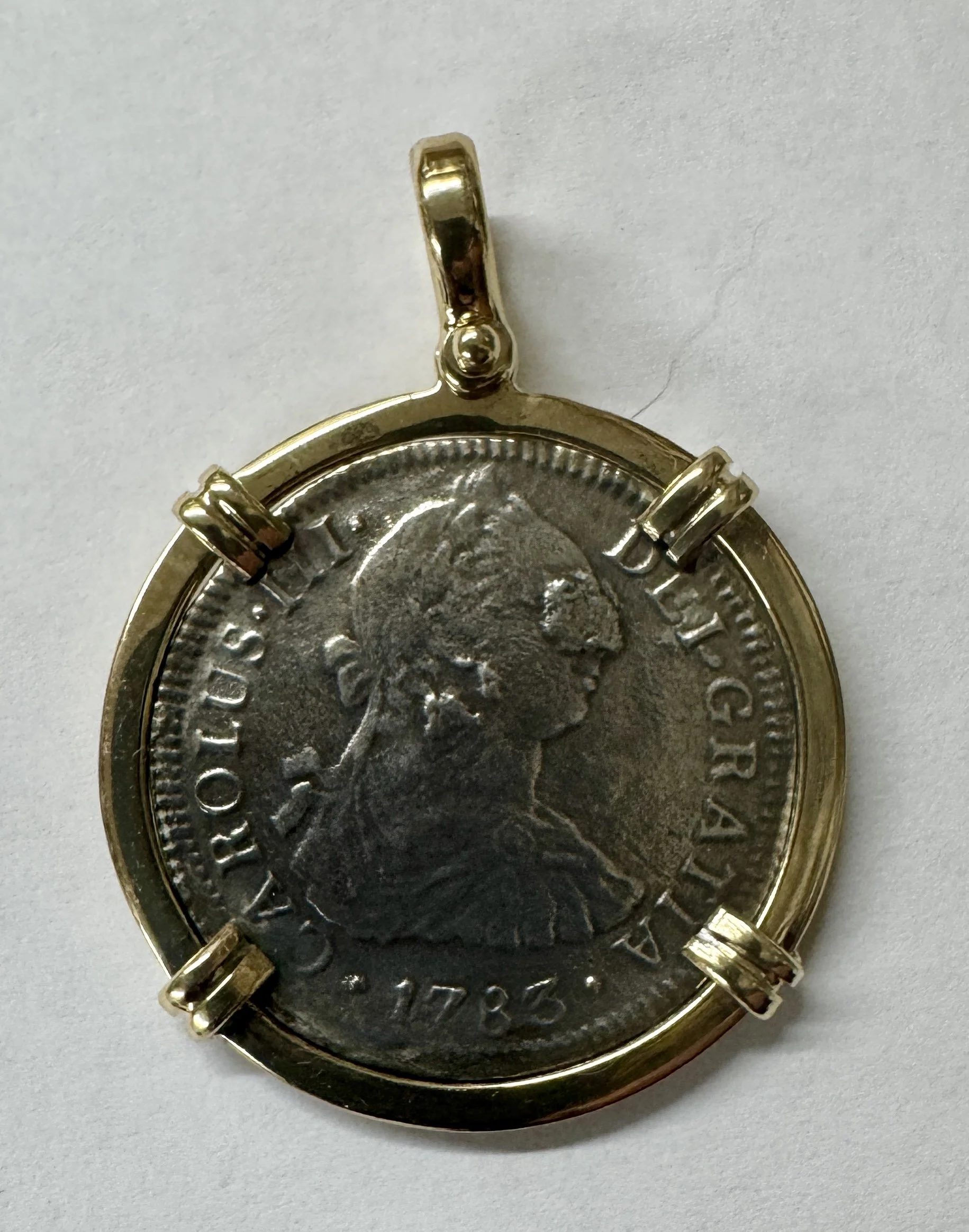 1783 2 Reales Silver Coin from El Cazador moounted in Gold