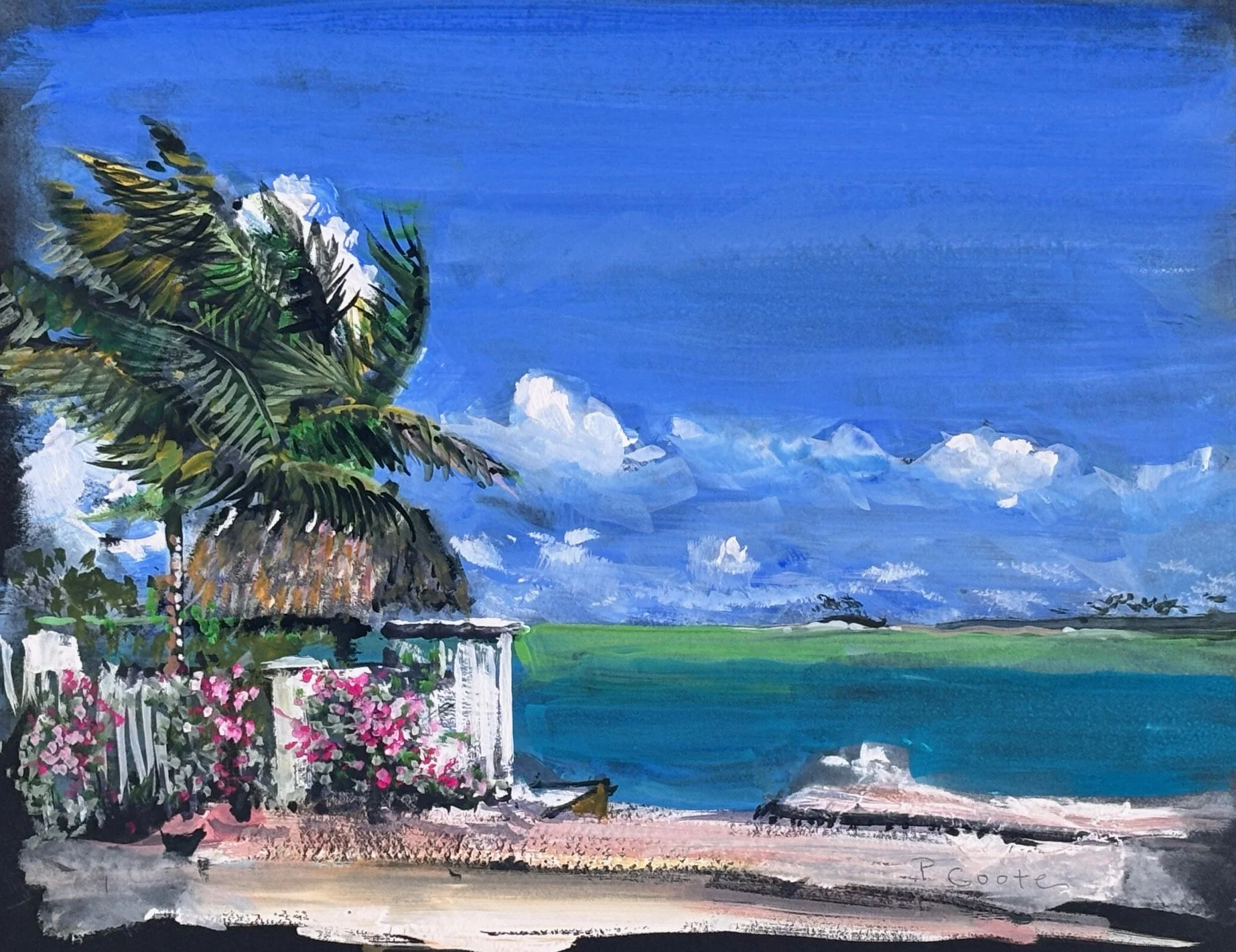 Priscilla Coote, Tiki Vista, 9" x 12", Gouache