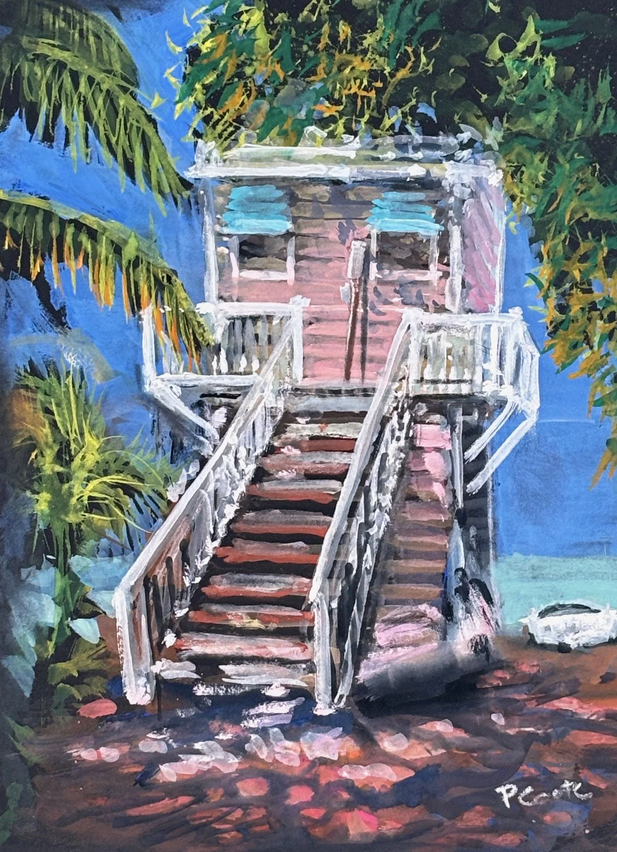 Priscilla Coote, Pink Hideout, 9" x 12", Gouache