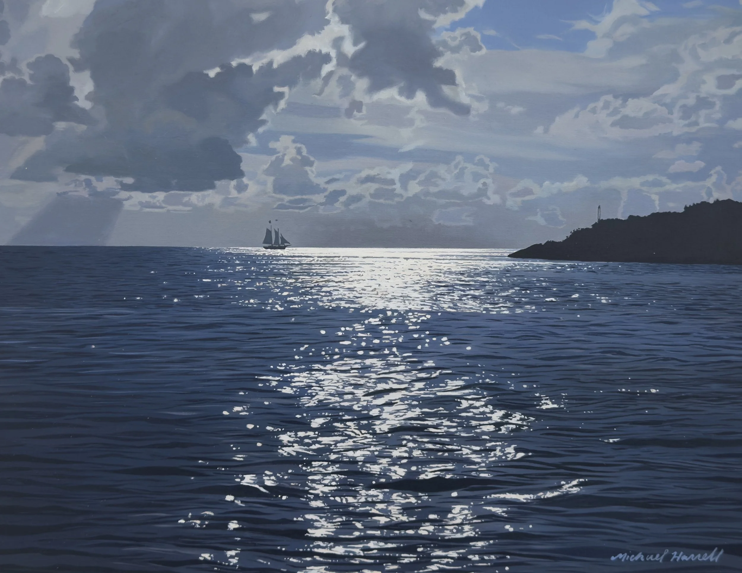 Michael Harrell, Moonlight Over Key West, 14" x 18", Oil on Canvas