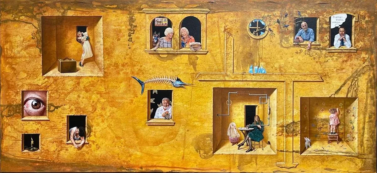 Ruben Alpizar, From the series: Small Bonds - Portraits from a Lived Island [#4], 23.5" x 51", Acrylic on Canvas 