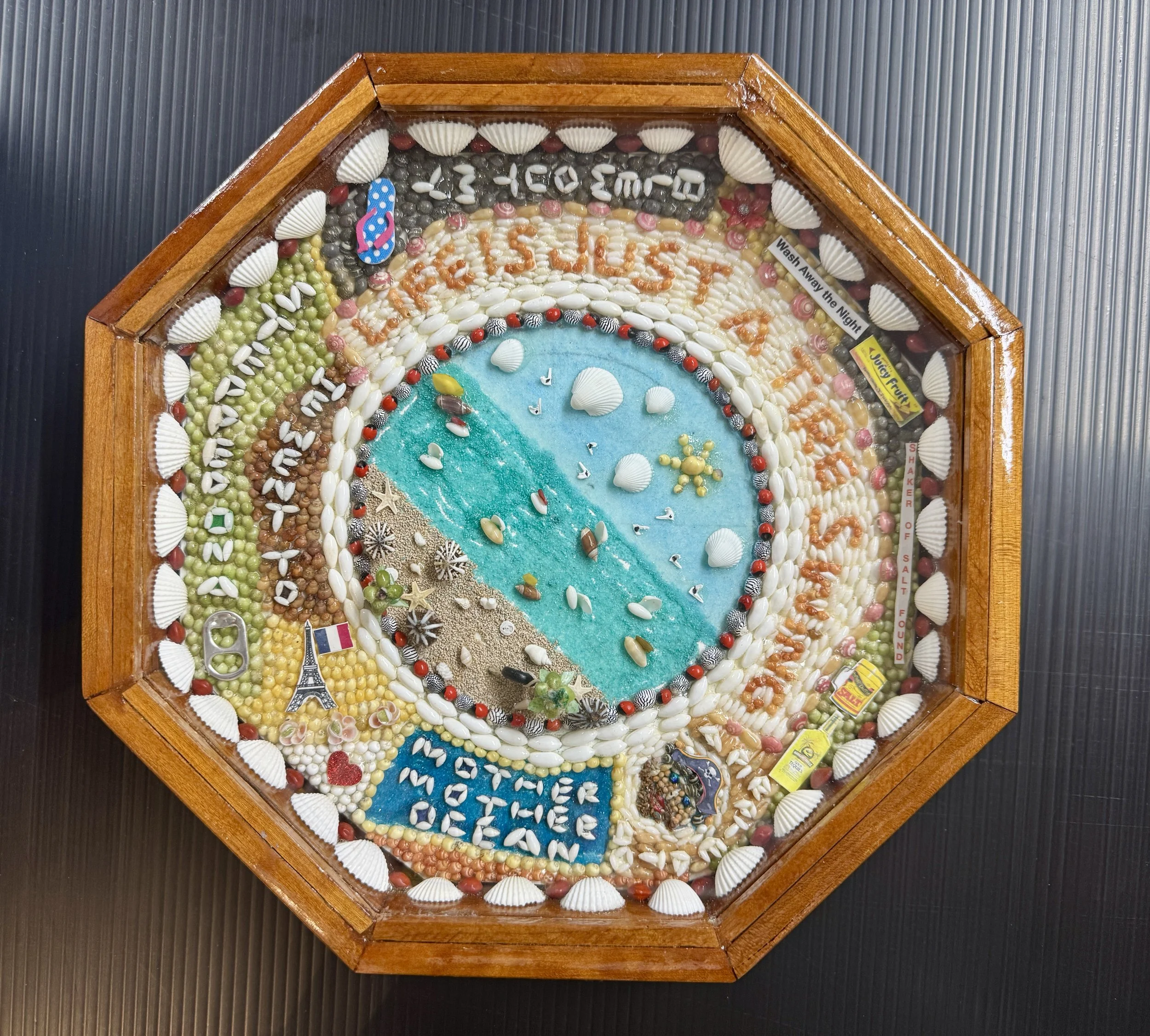 Kevin Foley, Sailor's Valentine, Life Is Just a Tire Swing, 12" x 12", Shells and Mixed Media