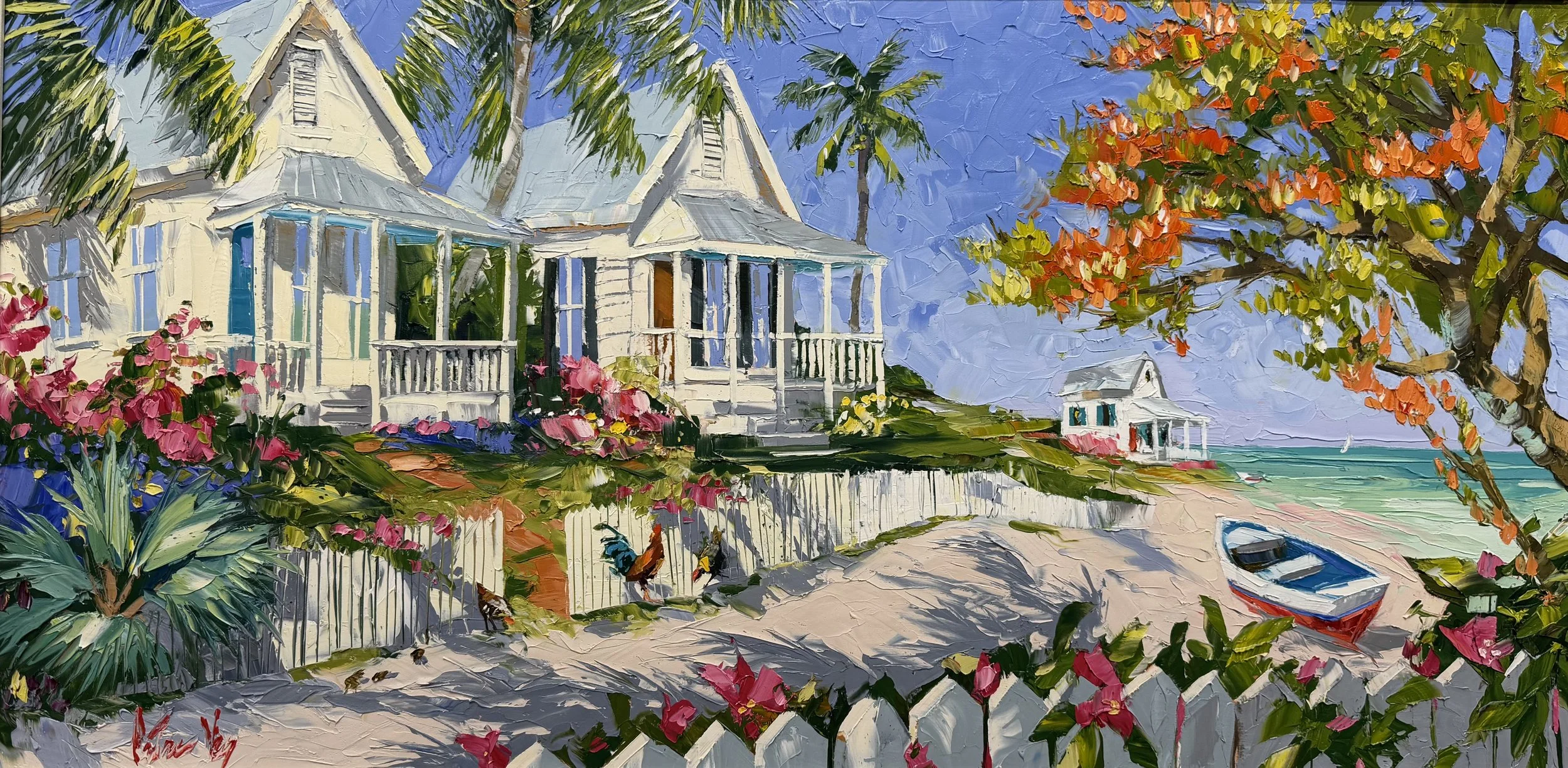 Peter Vey, Salty Seaside Cottages, Oil on Linen, 24" x 48"