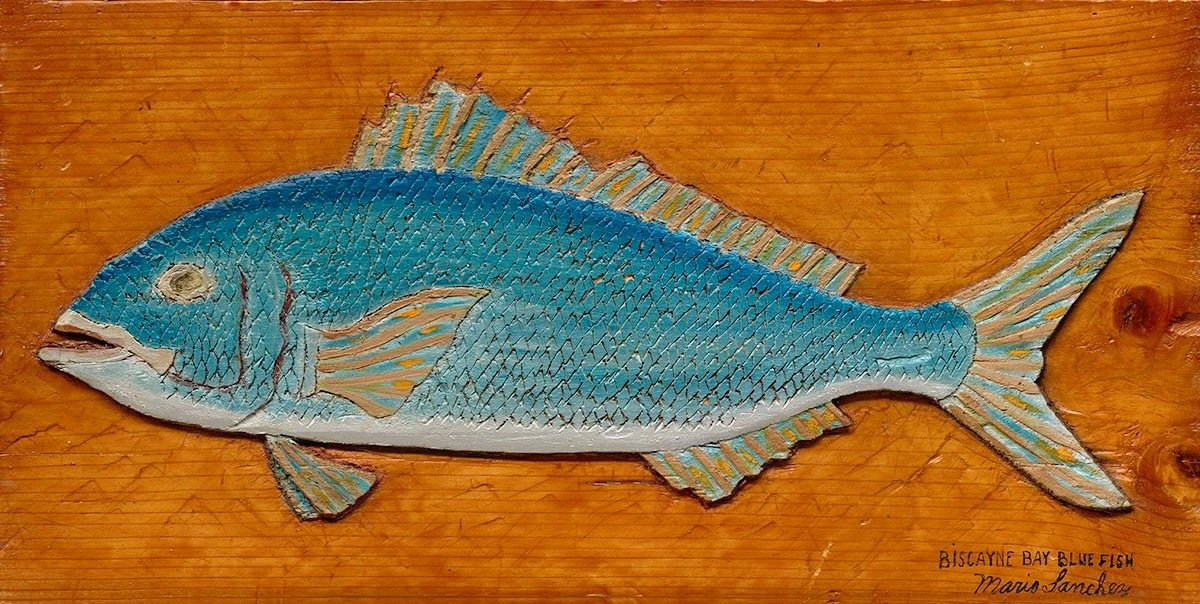 Mario Sanchez, Biscayne Bay Blue Fish, Intaglio, 10" x 19.5"