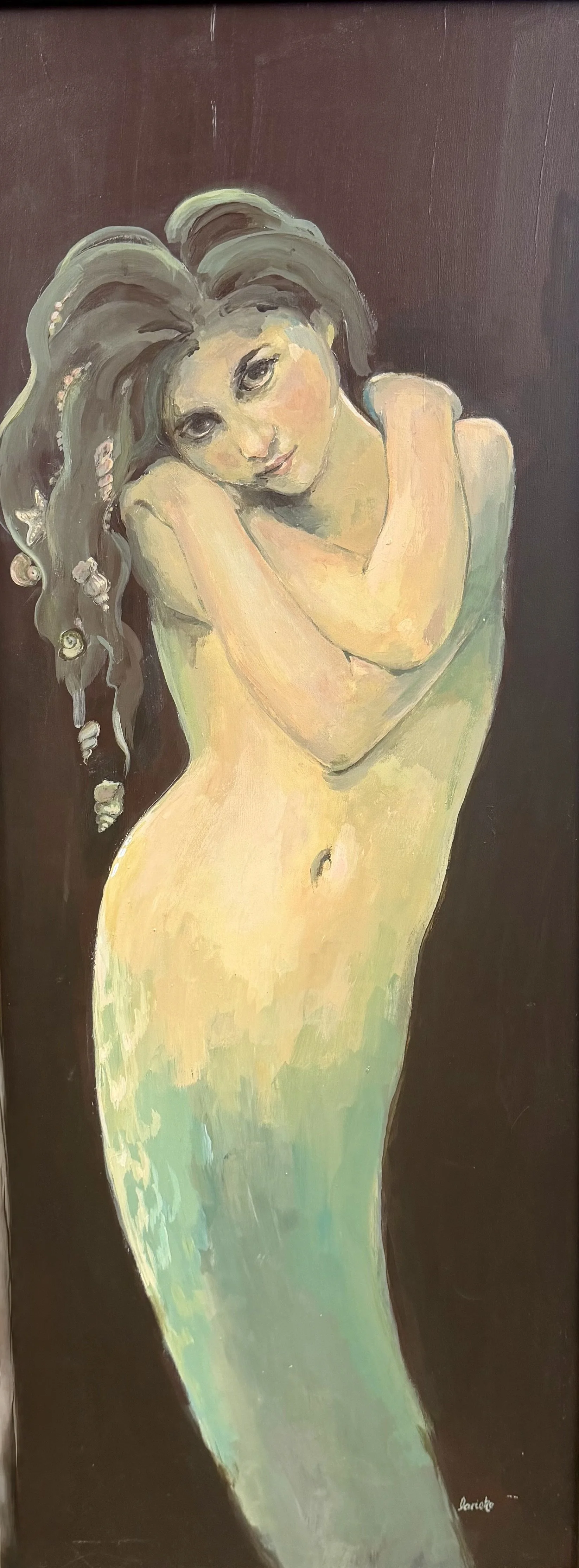 Linda Rieke, Sea Shelly, Oil on Board, 36 x 13