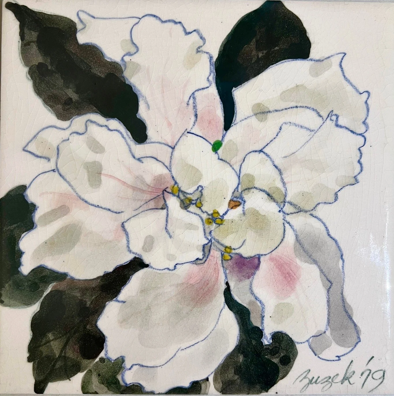 Suzie Zuzek De Poo, Triple Hibiscus, 6"x6", Porcelain Tile  