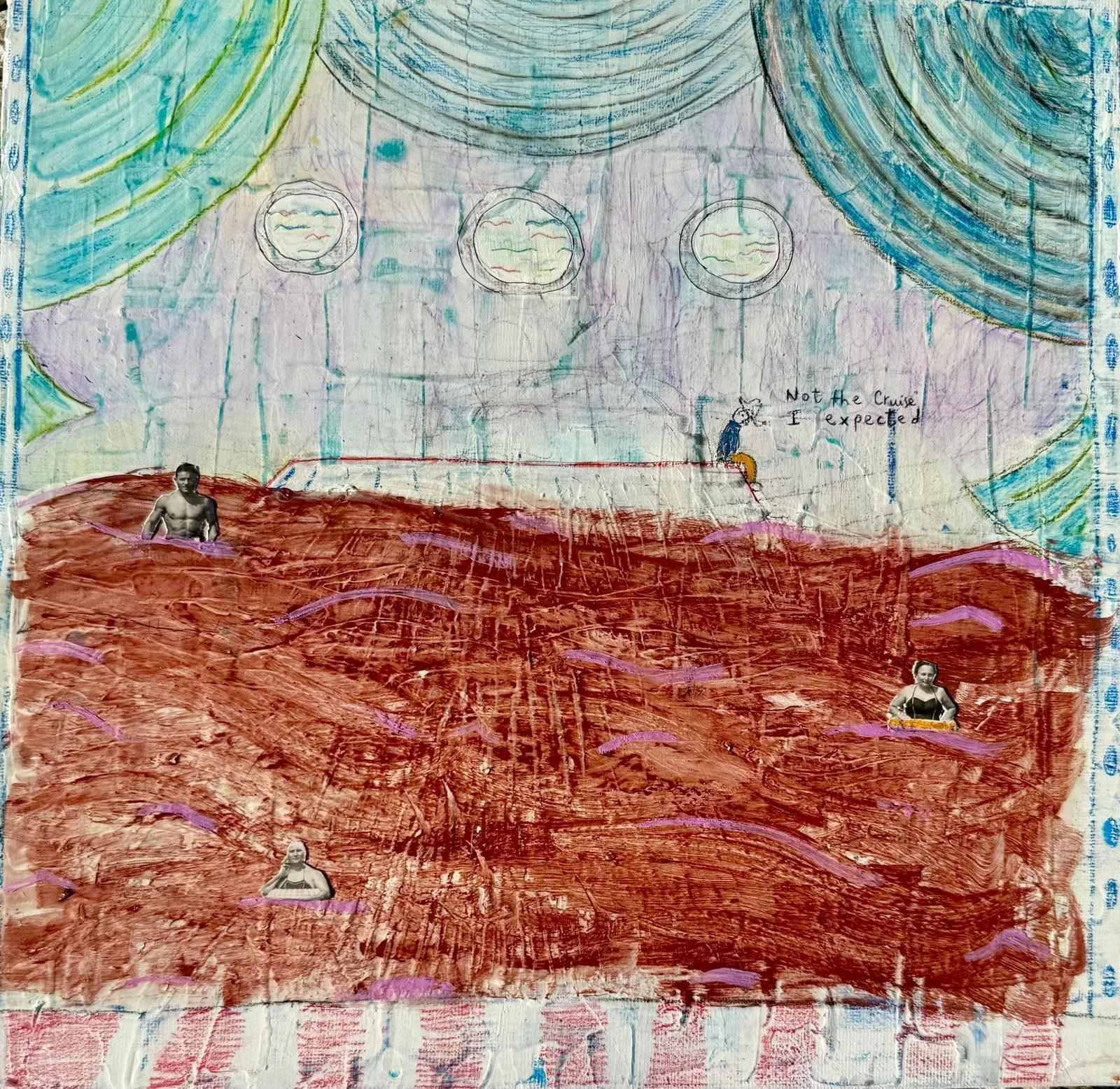 Giovanni Mercatelli, A Shitty Cruise, 12 x 12 in, Mixed Media on Panel
