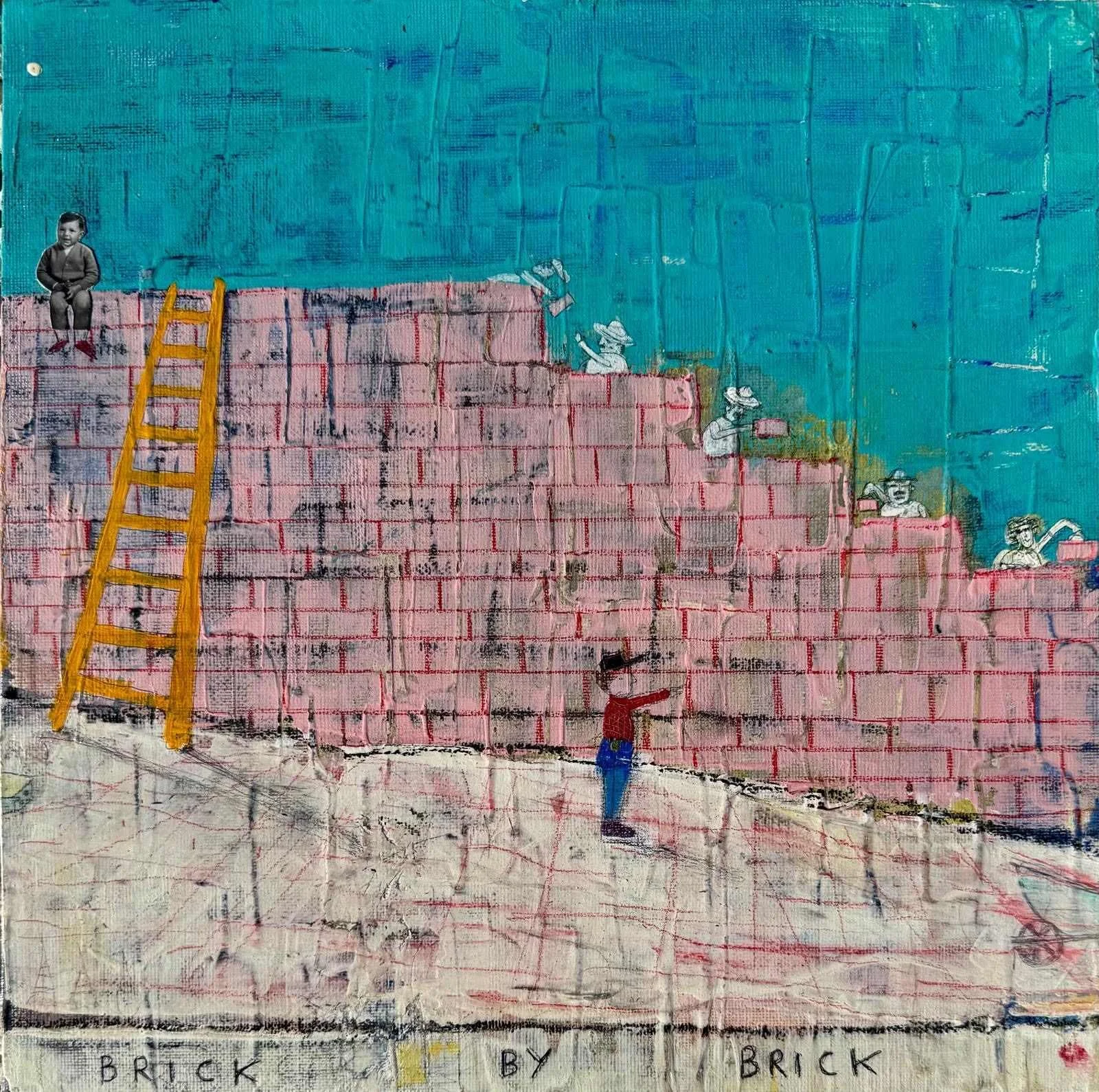 Giovanni Mercatelli, Brick by Brick, 12 x 12 in, Mixed Media on Panel