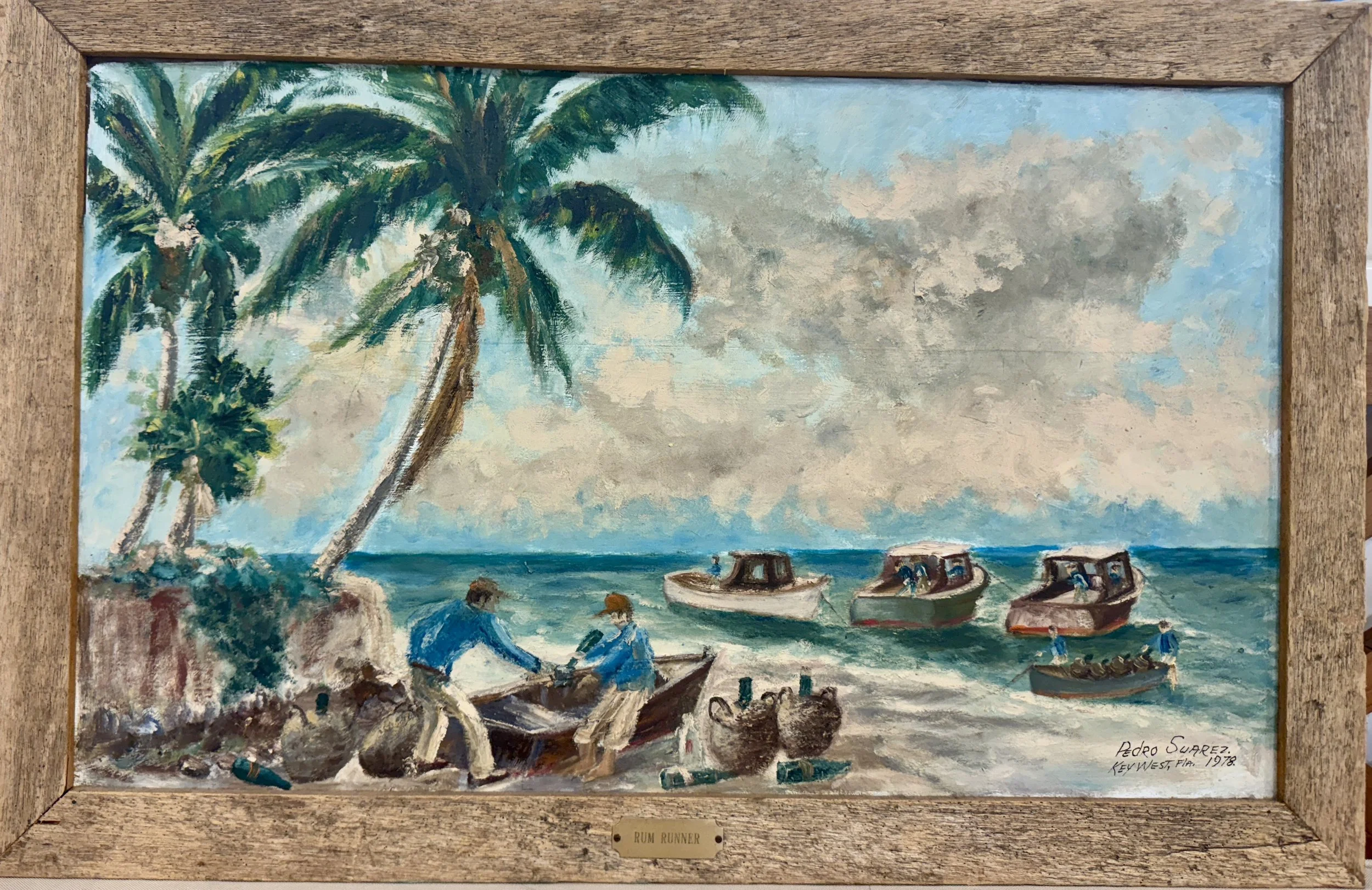 Papito Suarez, Rum Runner, Oil on Panel. 26" x 18" including Frame