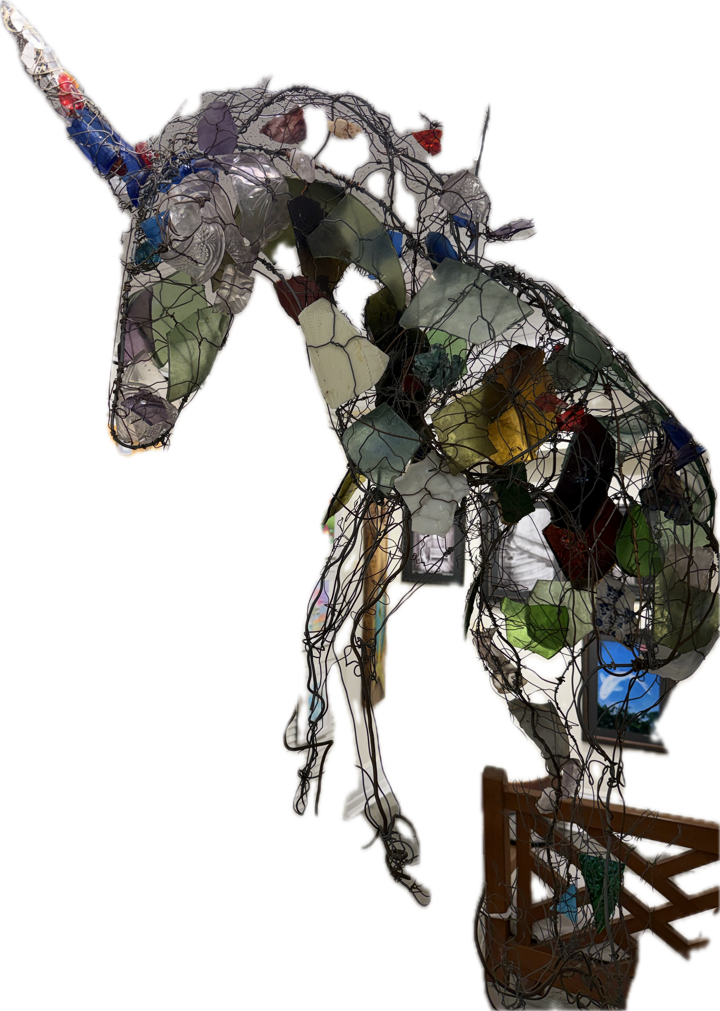 Suzie Zuzek DePoo, Unicorn Mom, Beach Glass and Wire, 47" x 38"