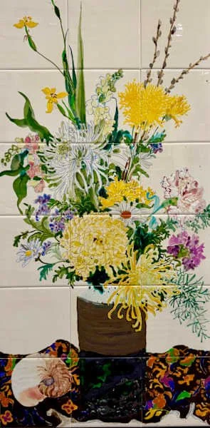 Suzie Zuzek De Poo, Nautilus, Handmade Porcelain Tile on Wood Panel, 37" x 19"