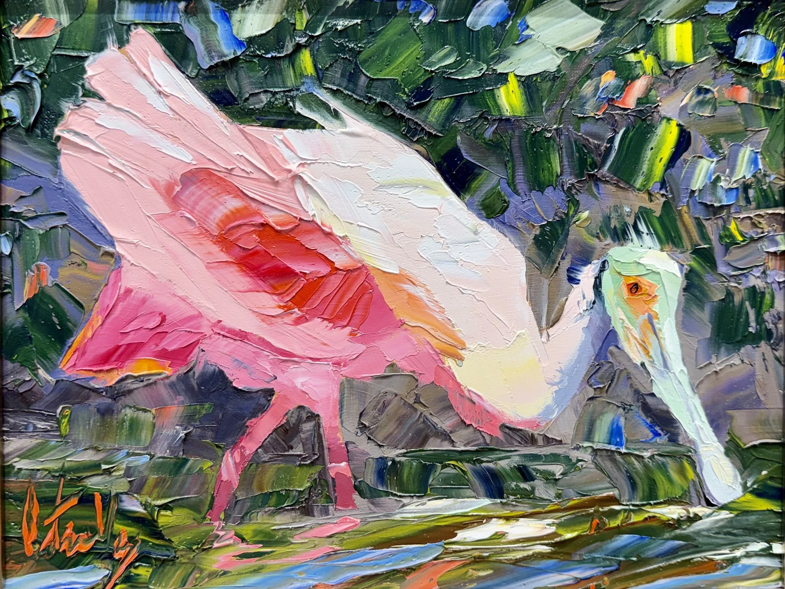 Peter Vey, Roseate Spoonbill, Oil on Linen, 11" x 14"