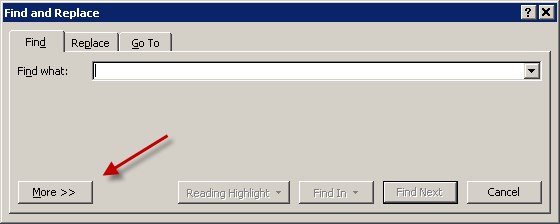 Find and Replace Dialog in Word (PC)