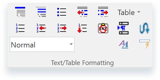 Text and Table Formatting Buttons