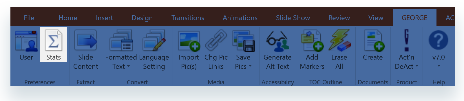 Stats button on george! ribbon