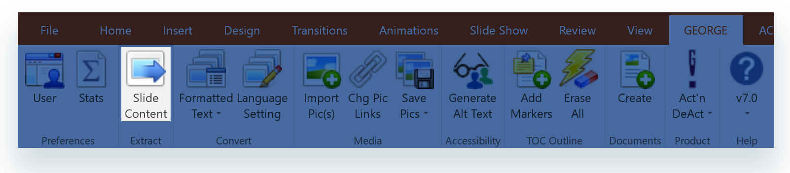 Extract Slide Content button on george! ribbon