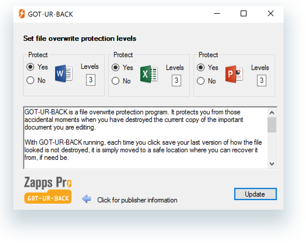 GOT-UR-BACK User Preferences Dialog Box