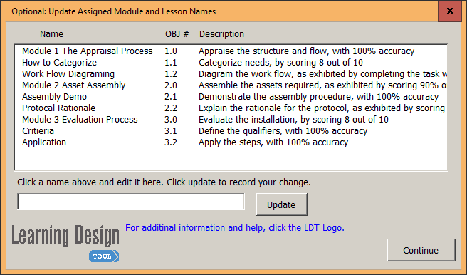 Example of updated Module and Lesson names