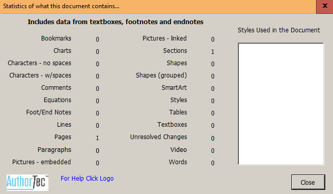 AuthorTec Statistics Dialog Box