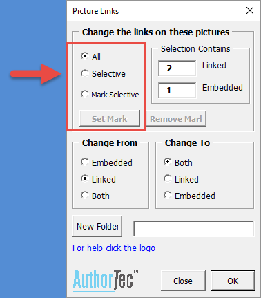 AuthorTec Change Picture Links Dialog box example