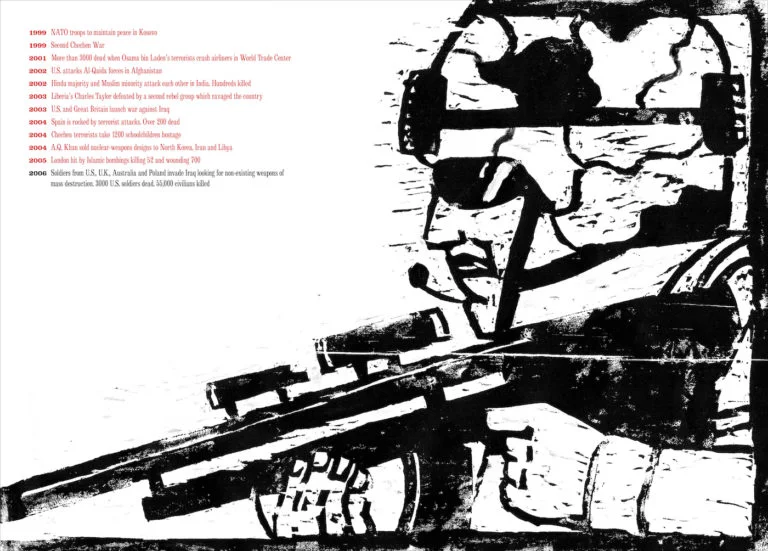 Illustration of the 2006 Iraq War from ‘Seymour Chwast at War with War: An Illustrated Timeline of 5000 Years of Conquests, Invasions, and Terrorist Attacks’ (© Seymour Chwast)
