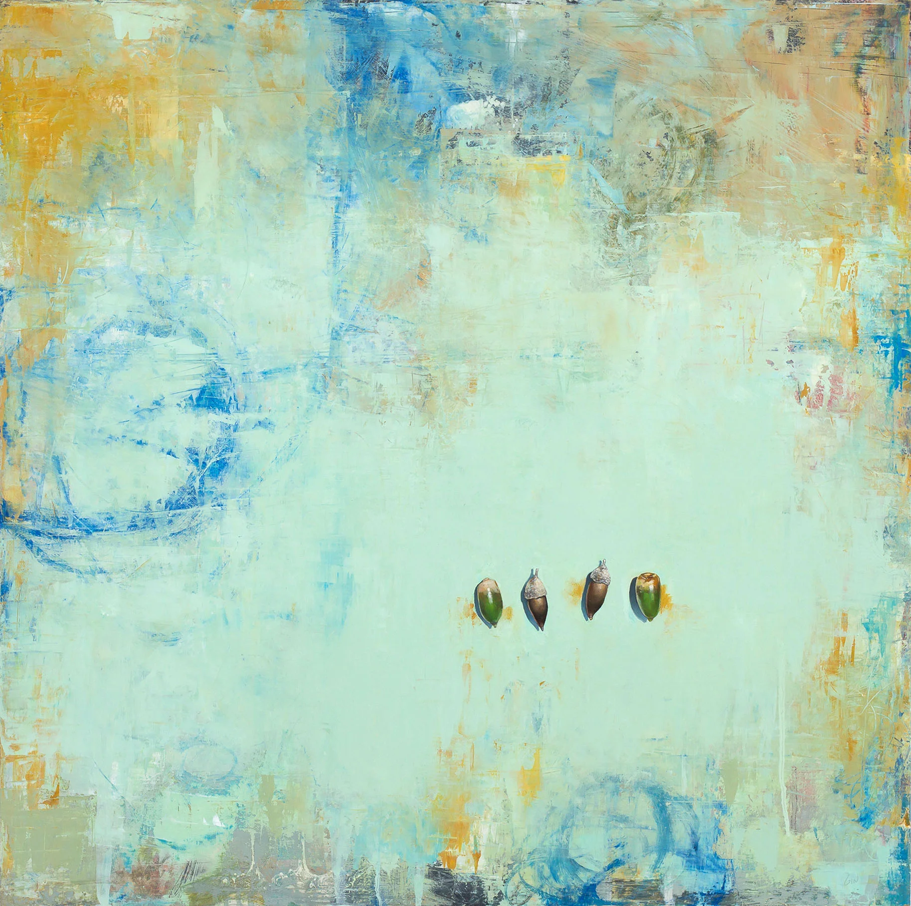 Four Acorns 2018 oil on panel 24 x 24 inches Available at The Haen Gallery