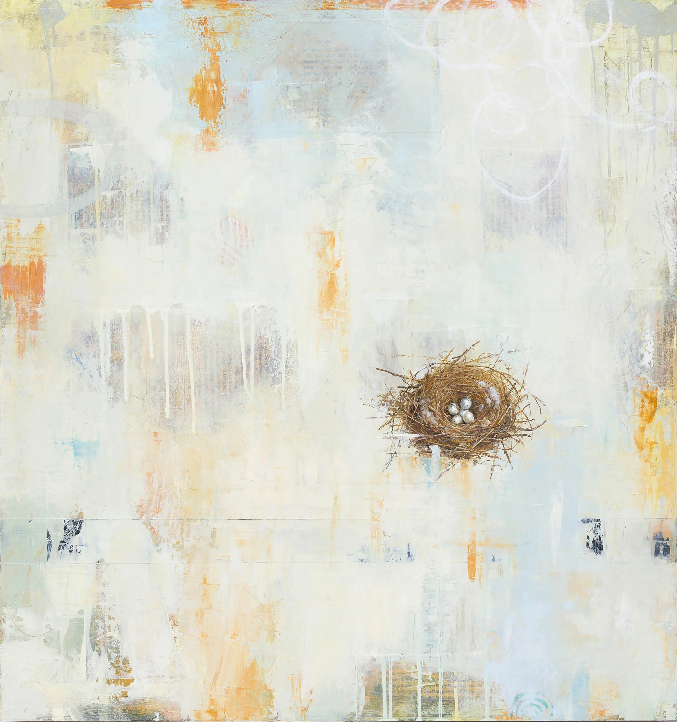 Yesterday 2019 oil and collage on panel 32 x 29.5 inches Available at The Haen Gallery