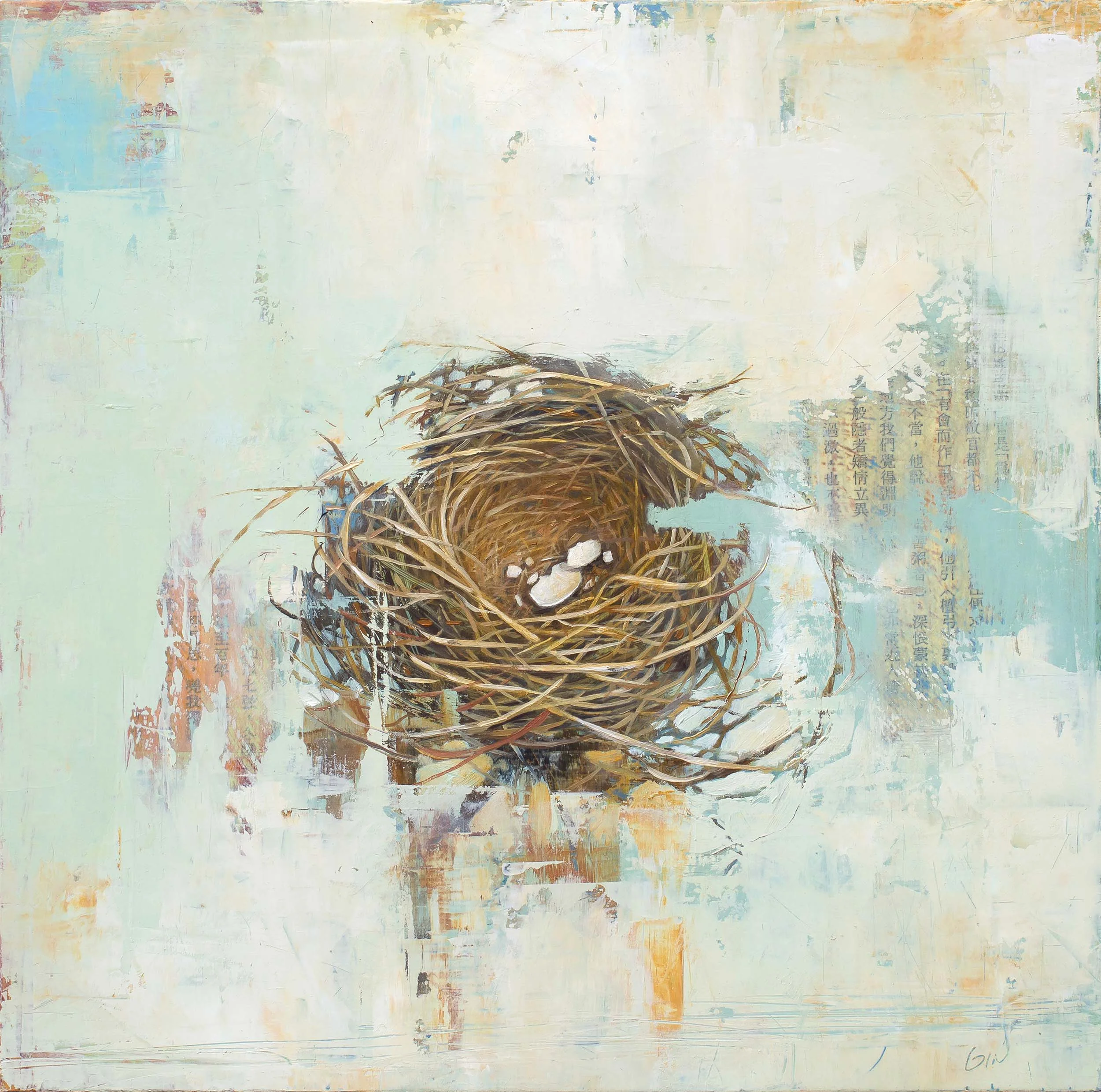 Godspeed 2019 oil and collage on panel 10 x 10 inches Sold