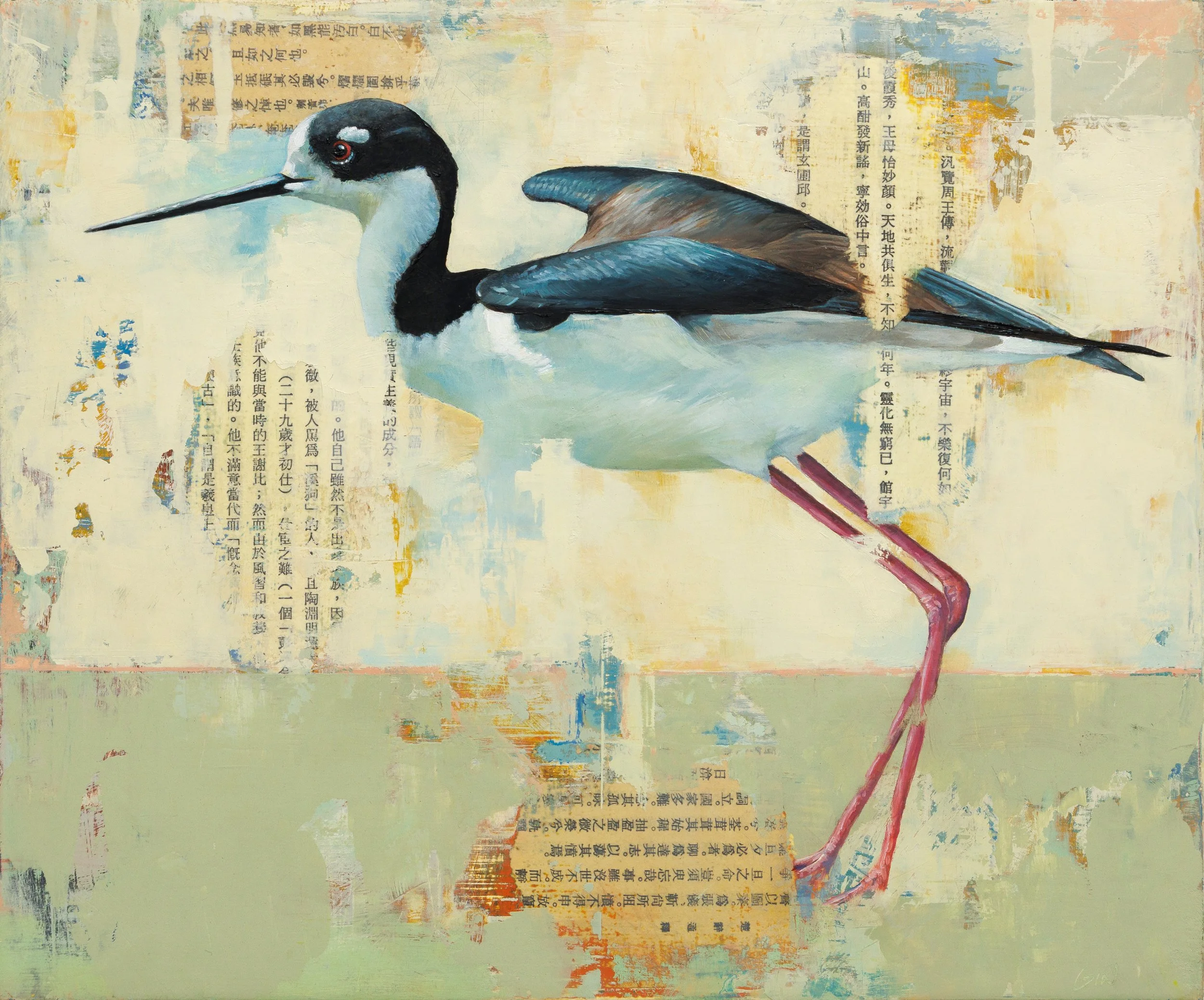   Morning Grace  2025 oil and collage on panel 10 x 12 inches  available at  The Haen Gallery  