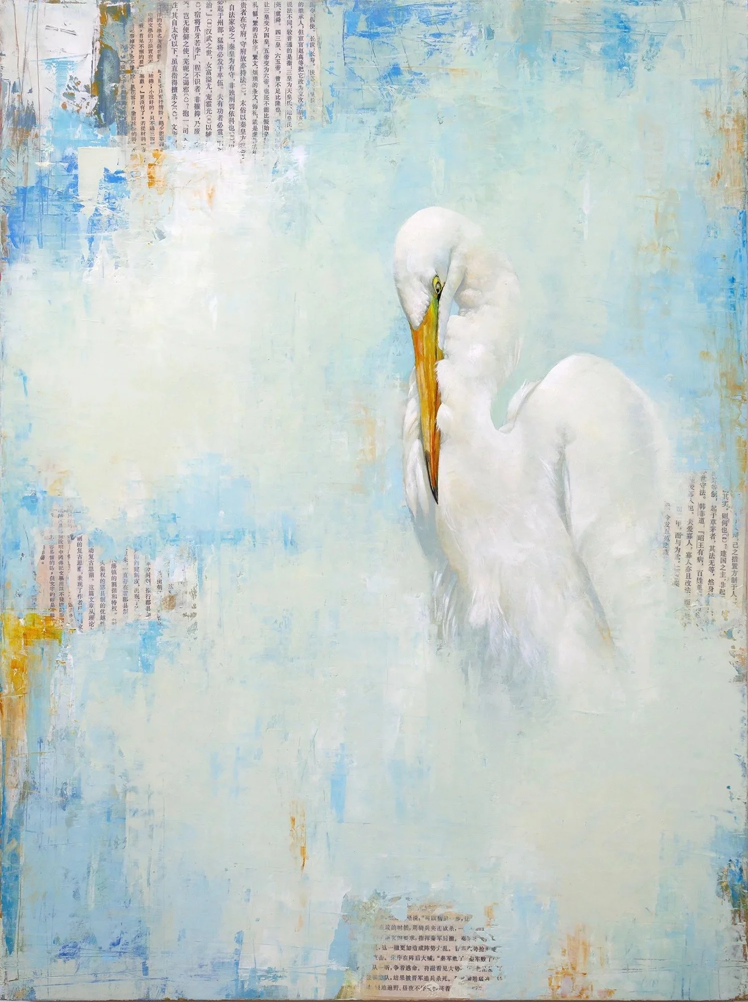   Quiet Reflection  2026 oil and collage on panel 24 × 18 inches  available at  The Haen Gallery  