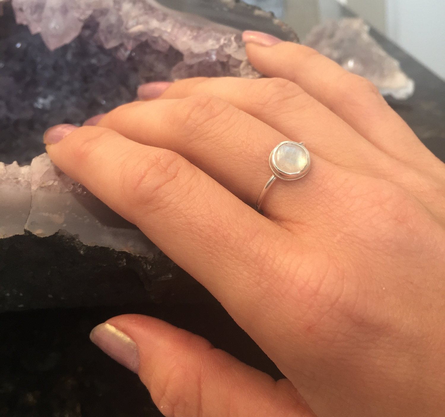 Dainty Moon Stone Ring $95