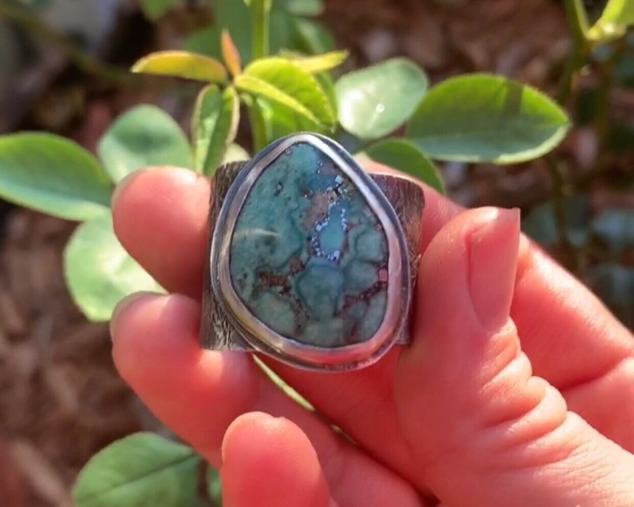 Kingman Turquoise Large Box Band Ring .925 $350