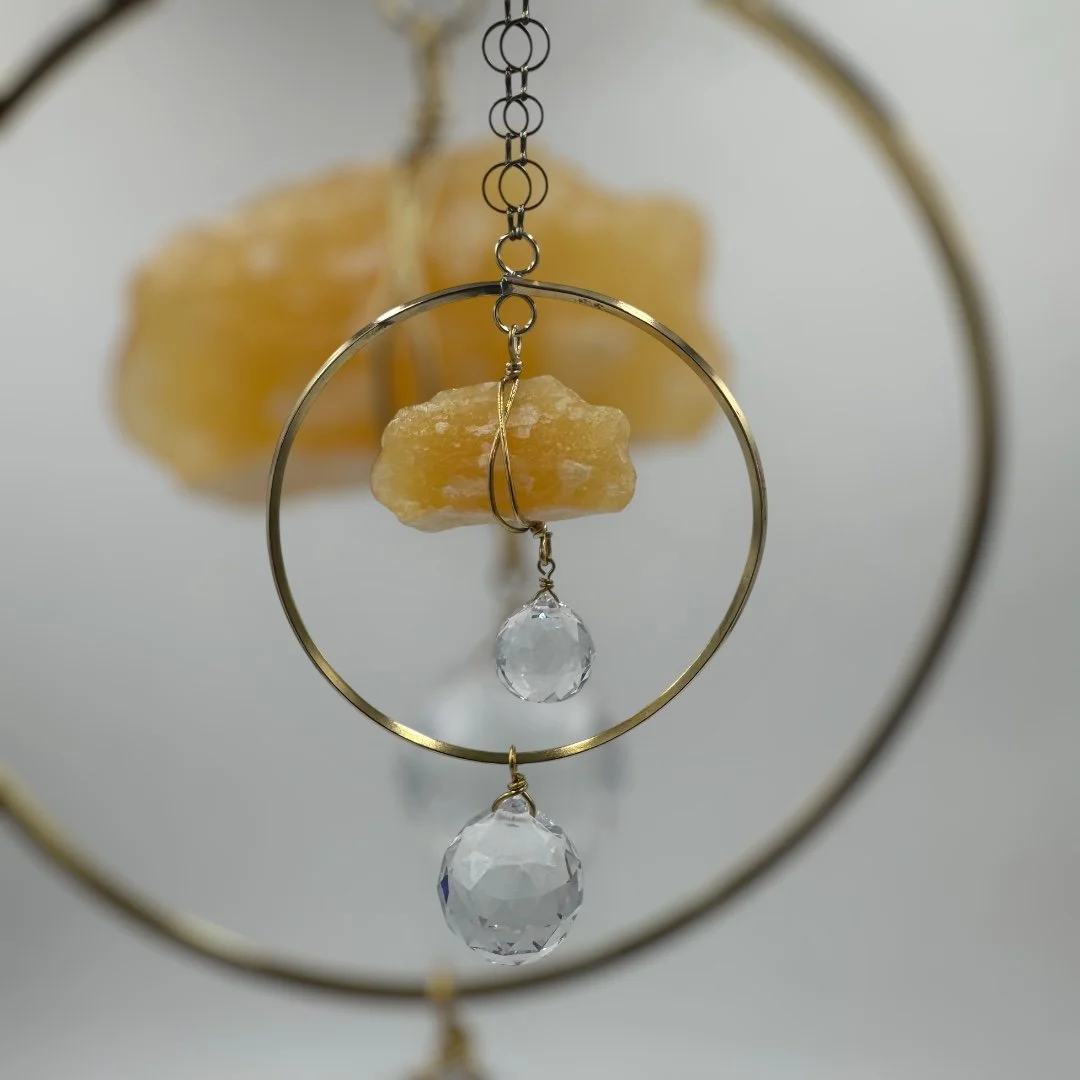 Yellow Calcite Brass Sun Catcher