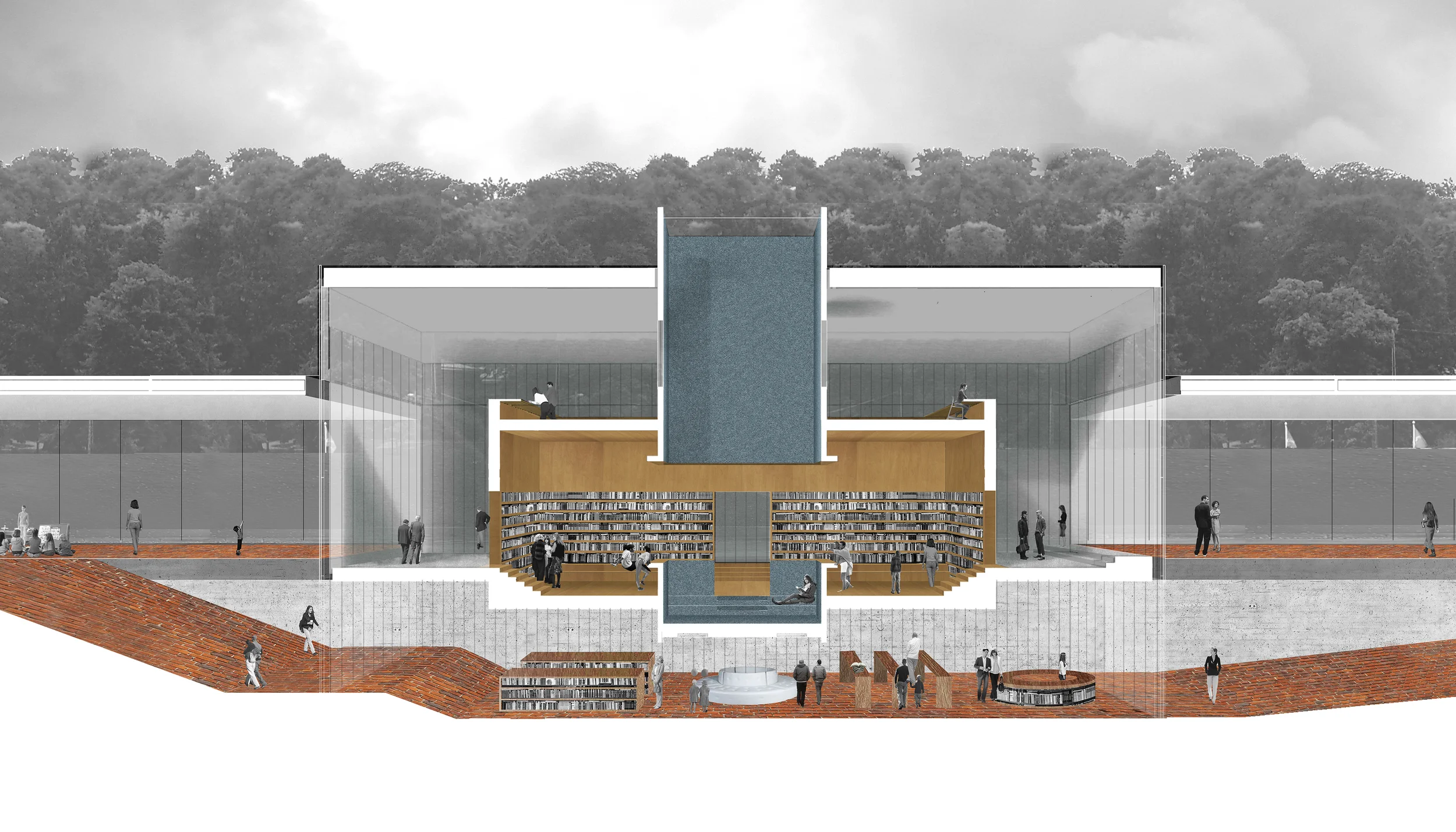  Perspective section through the library          