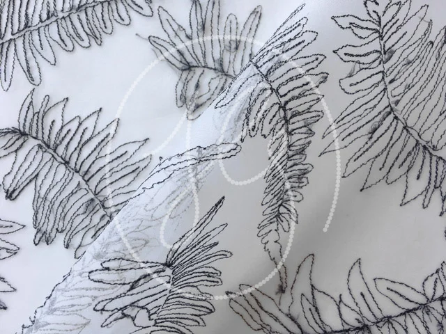 FERNS Monochromatic, soft linear interpretation of sketches with viscose thread.