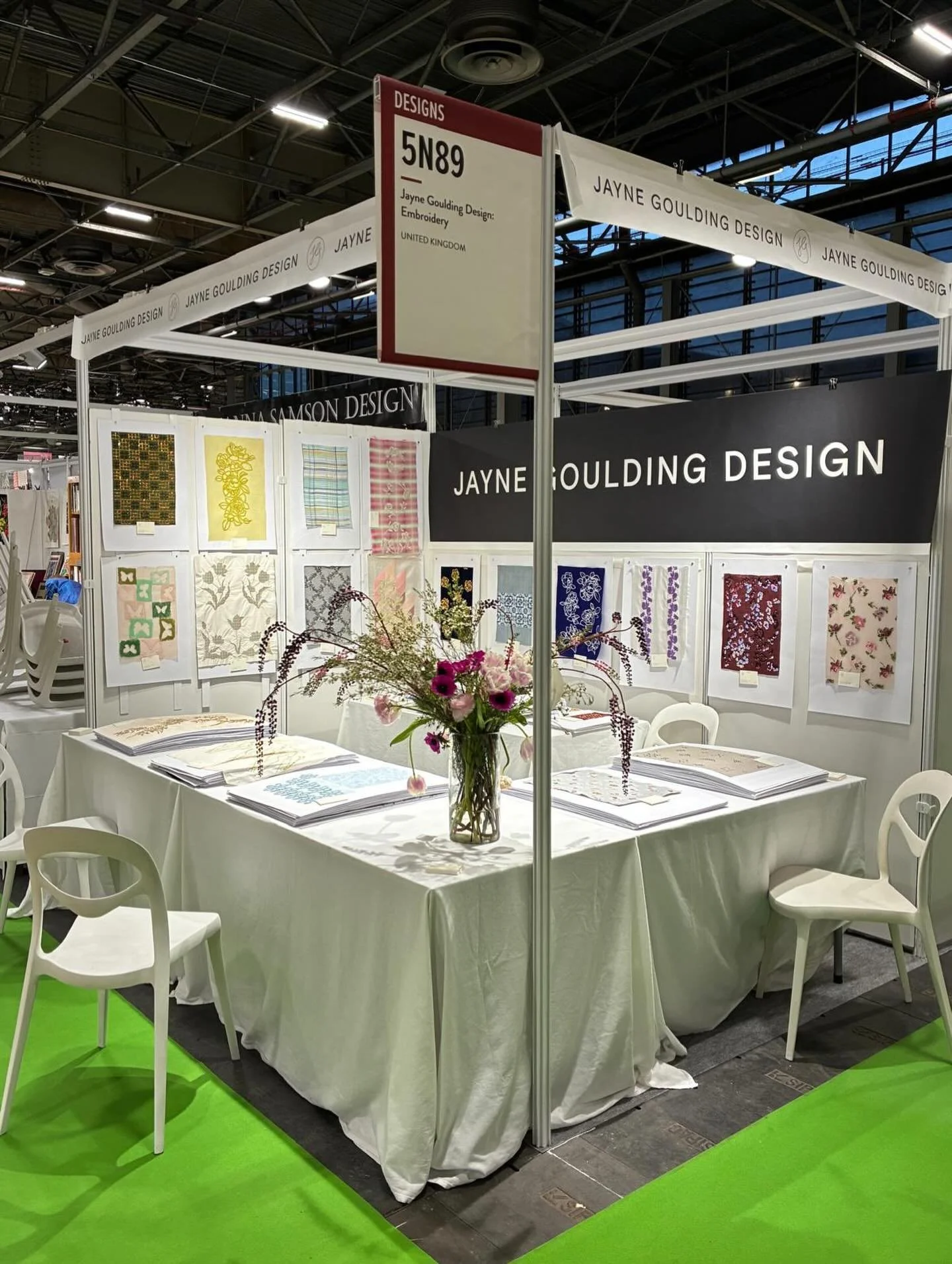 Here we are @wearepremierevision my tenth year! 
All set up and ready to go!

Lots of lovely new embroideries, florals, graphic florals, checks, placements and also embellishment with beading and hand embroidery.

If you&rsquo;re visiting come by and