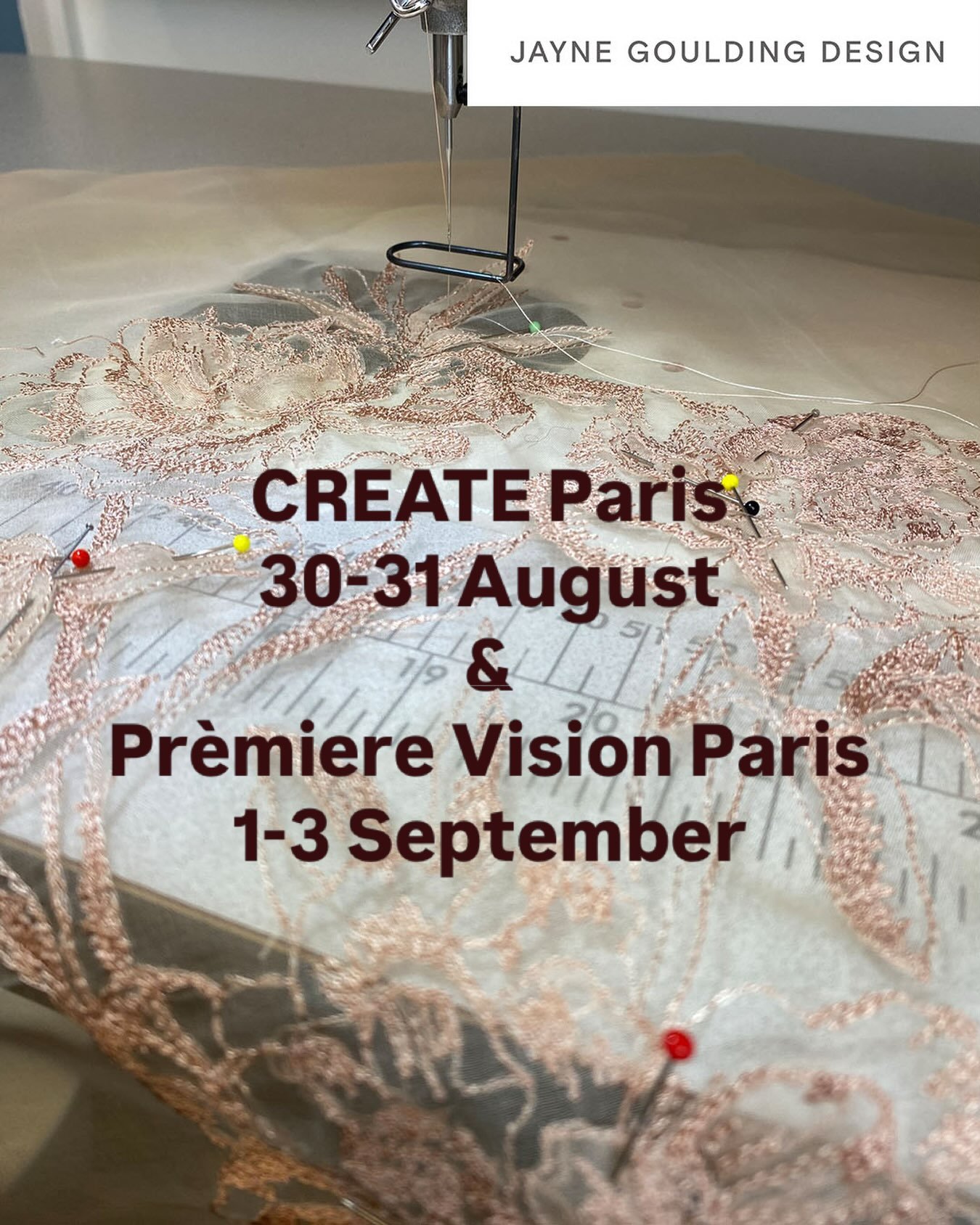 Currently on my way to Paris to set up the stand @create_designers  which opens on Sunday 30- 31st. 

Following that I&rsquo;ll be showing @wearepremierevision on Tuesday 1-3 next week!

Lots of new embroideries and embellishments to share. 
I hope t